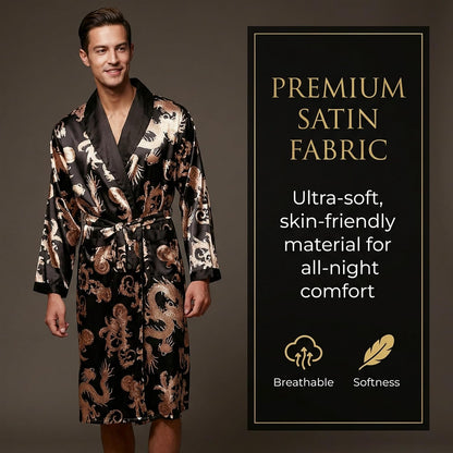 Men's Satin Robe Kimono Bathrobe Long Sleeve Spa Robe