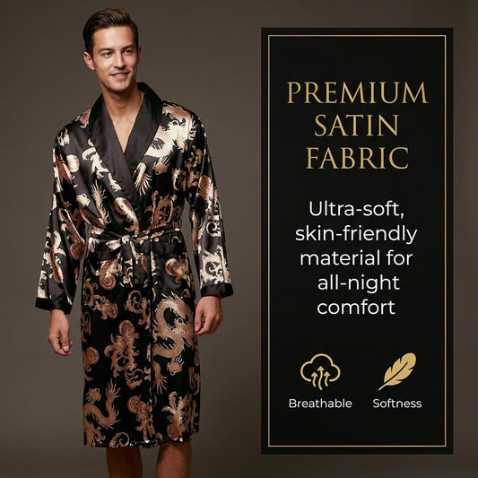 Men's Satin Robe Kimono Bathrobe Long Sleeve Spa Robe