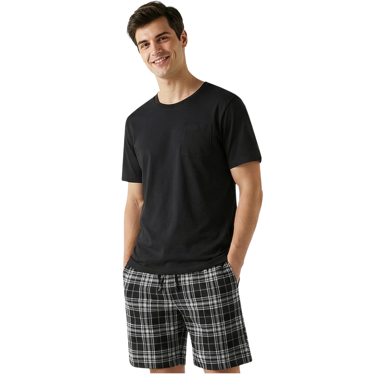 Get Trend Pajama Set for Men Teens, 2 Pc Soft Breathable Pajamas, T Shirt & PJ Shorts with Pockets, Lounge Set, Gifts for Men