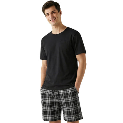 Get Trend Pajama Set for Men Teens, 2 Pc Soft Breathable Pajamas, T Shirt & PJ Shorts with Pockets, Lounge Set, Gifts for Men