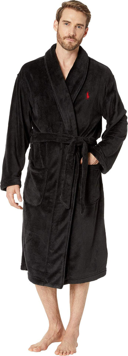 POLO RALPH LAUREN Microfiber Plush Long Sleeve Shawl Collar Robe