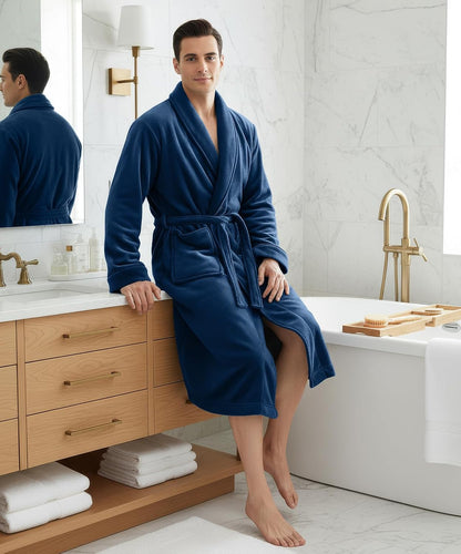 Luxury Ultra Soft Mens Robe Plush Fleece Long Bathrobe