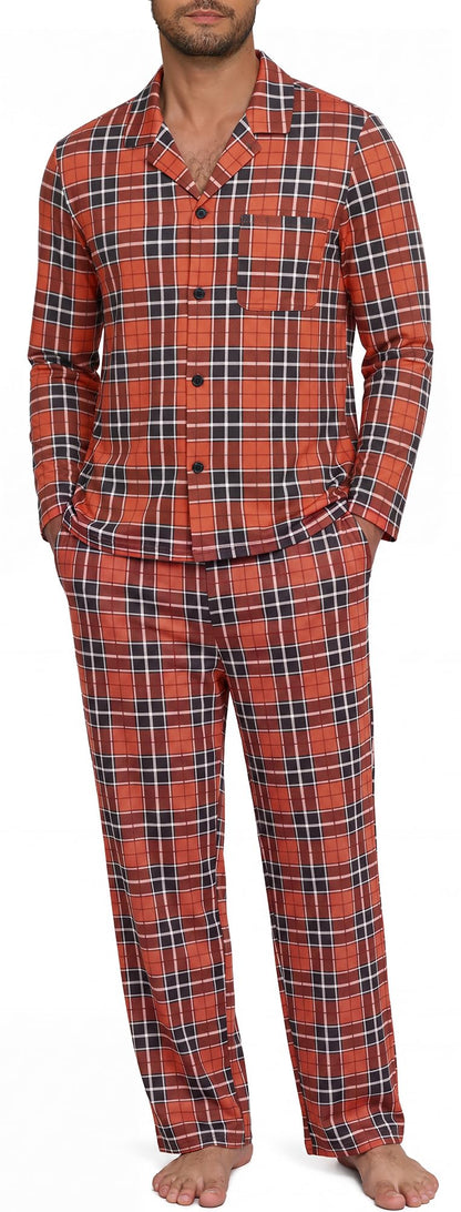 NITAGUT Mens Plaid Pajama Set Long Sleeve Button Down Casual Sleepwear