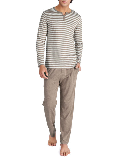 DAVID ARCHY Men's Pajamas Set 100% Combed Cotton Henley Loungewear Relaxed Fit Sleepwear with Pockets