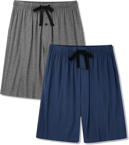 BAMBOO COOL Men's Pajama Shorts Lounge Sleep Shorts with Pockets 2 Pack