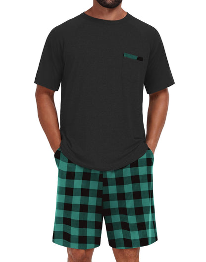 Mens Pajamas Set Shirt and Shorts Lightweight Summer Sleepwear
