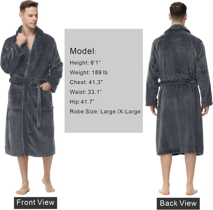 Yurhap Mens Fleece Robe, Soft Plush Robe for Men, Fluffy Bathrobe with Belt