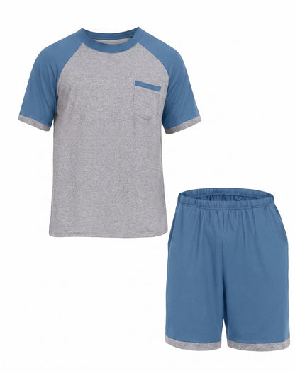 Mens Pajamas Set Shirt and Shorts Lightweight Summer Sleepwear