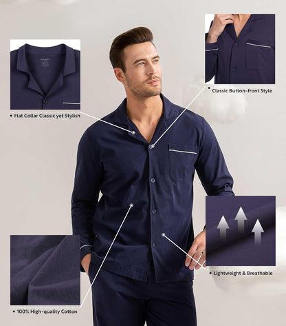 DAVID ARCHY Men's Pajama Set, Premium Combed Cotton Long Sleeve Sleepwear