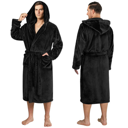 PAVILIA Men's Hooded Fleece Bathrobe Lightweight Long Robe for Men Shower