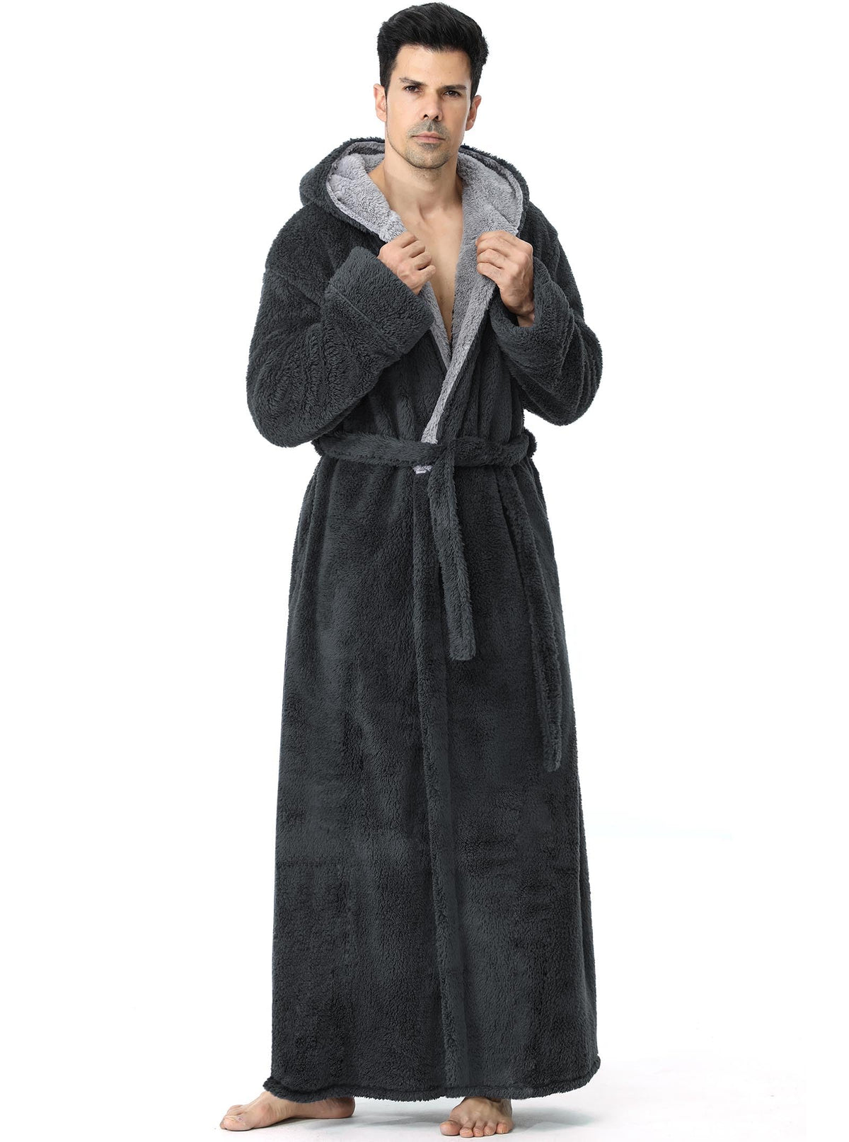 Artfasion Plush Mens Robe with Hooded: Fluffy Long Spa Bathrobe for House
