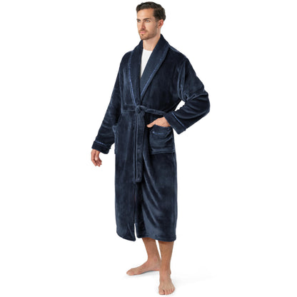 PAVILIA Mens Fleece Robe, Warm Bathrobe with Shawl Collar, Pockets & Belt