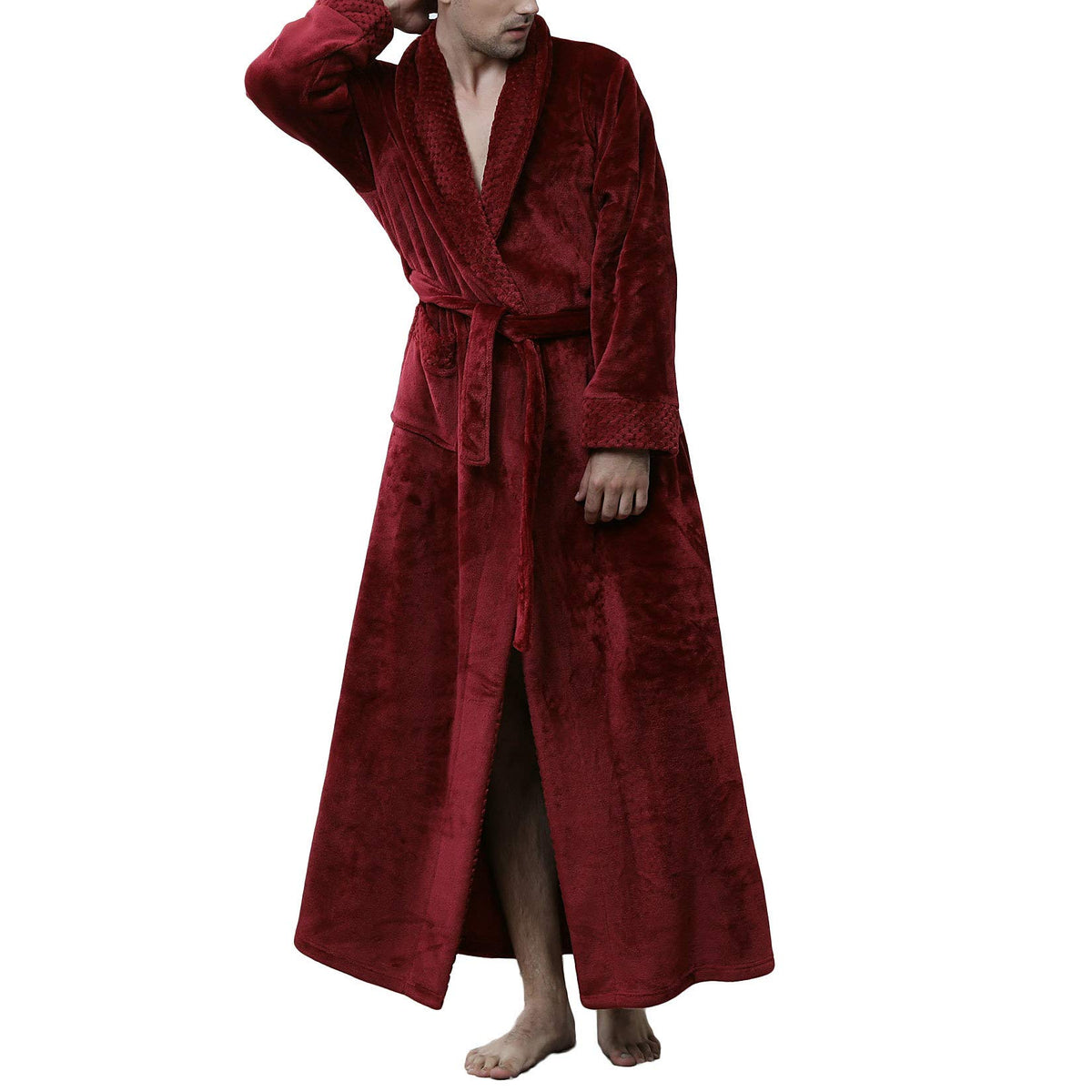 Lu's Chic Men's Long Sleeve Robe House Bathrobe Full Length Fluffy Pocket Winter Bath Hot Tub