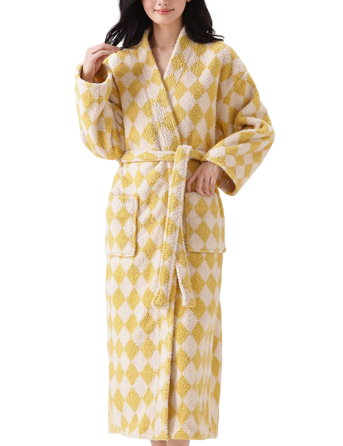 Arssm Womens Striped Fluffy Robe Long Plush Fuzzy Warm Bathrobes