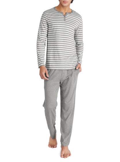 DAVID ARCHY Men's Pajamas Set 100% Combed Cotton Henley Loungewear Relaxed Fit Sleepwear with Pockets