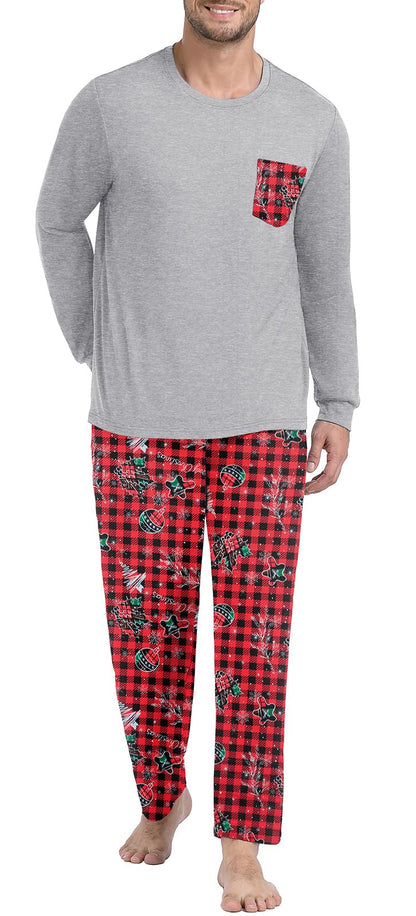 PrinStory Men's Pajama Sets Loungewear Sleepwear Pjs Lightweight Long Sleeve Shirts and Bottoms Soft Comfy Sleep Sets S-4XL