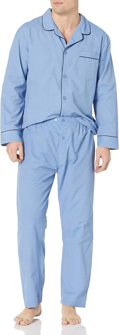 Hanes Men's Long Sleeve Leg Pajama Gift Set, Blue, X-Large, Medium Blue Solid, X-Large