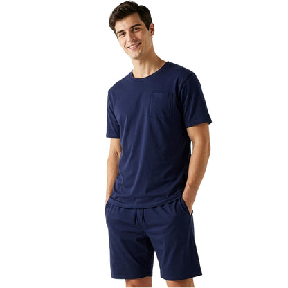 Get Trend Pajama Set for Men Teens, 2 Pc Soft Breathable Pajamas, T Shirt & PJ Shorts with Pockets, Lounge Set, Gifts for Men