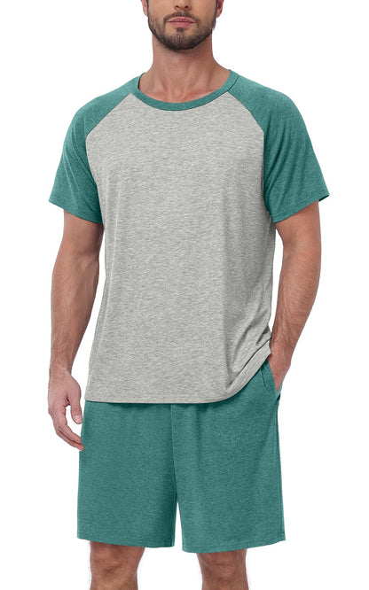 MLXSJ Mens Pajama Set Summer Pjs Sleepwear Soft Sleep Set With Pocket S-3XL