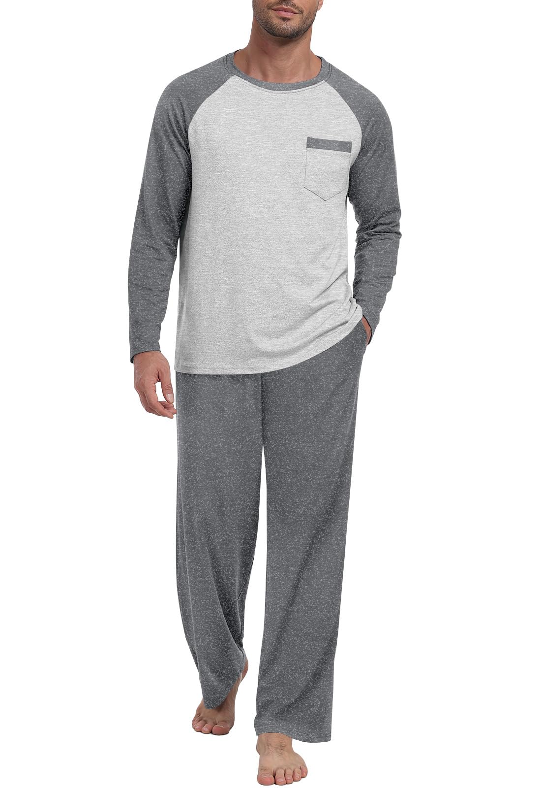 MLXSJ Mens Pajama Set Pjs Sleepwear Soft Comfy Sleep Set With Pocket S-3XL