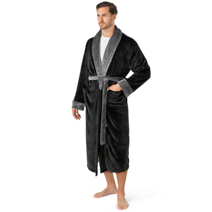 PAVILIA Mens Fleece Robe, Warm Bathrobe with Shawl Collar, Pockets & Belt