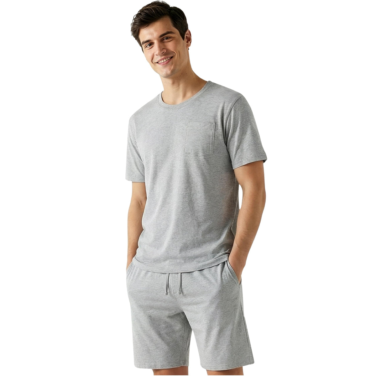 Get Trend Pajama Set for Men Teens, 2 Pc Soft Breathable Pajamas, T Shirt & PJ Shorts with Pockets, Lounge Set, Gifts for Men