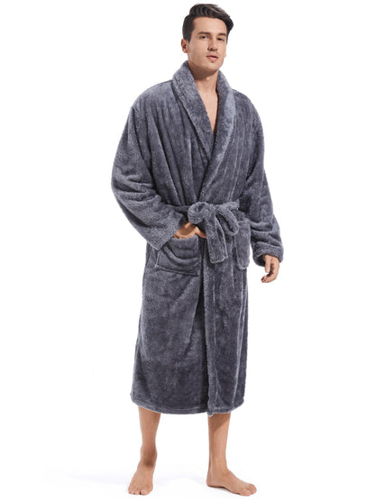 Inner Wish Mens Plush Fleece Robe, Highly Absorbent Cozy Warm Bathrobe Fuzzy Male Spa Long Robe With Pockets