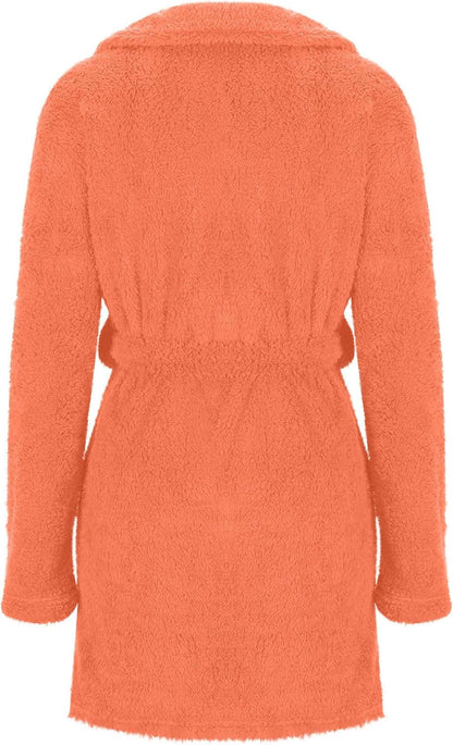 Robe for Men Fuzzy Fleece Collared Long Sleeve Thermal Bathrobe