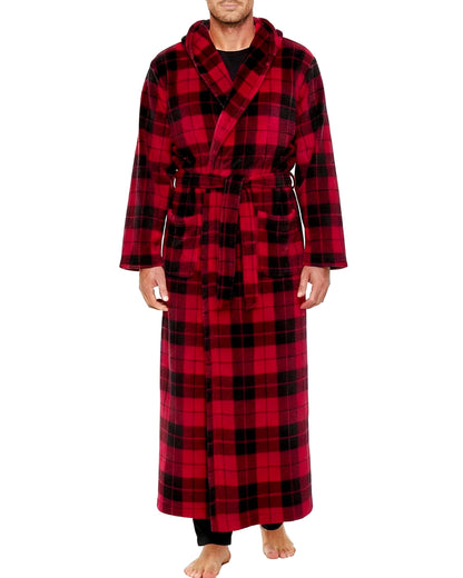 Men's Plush Fleece Hooded Robe with Pockets, Long Bathrobe