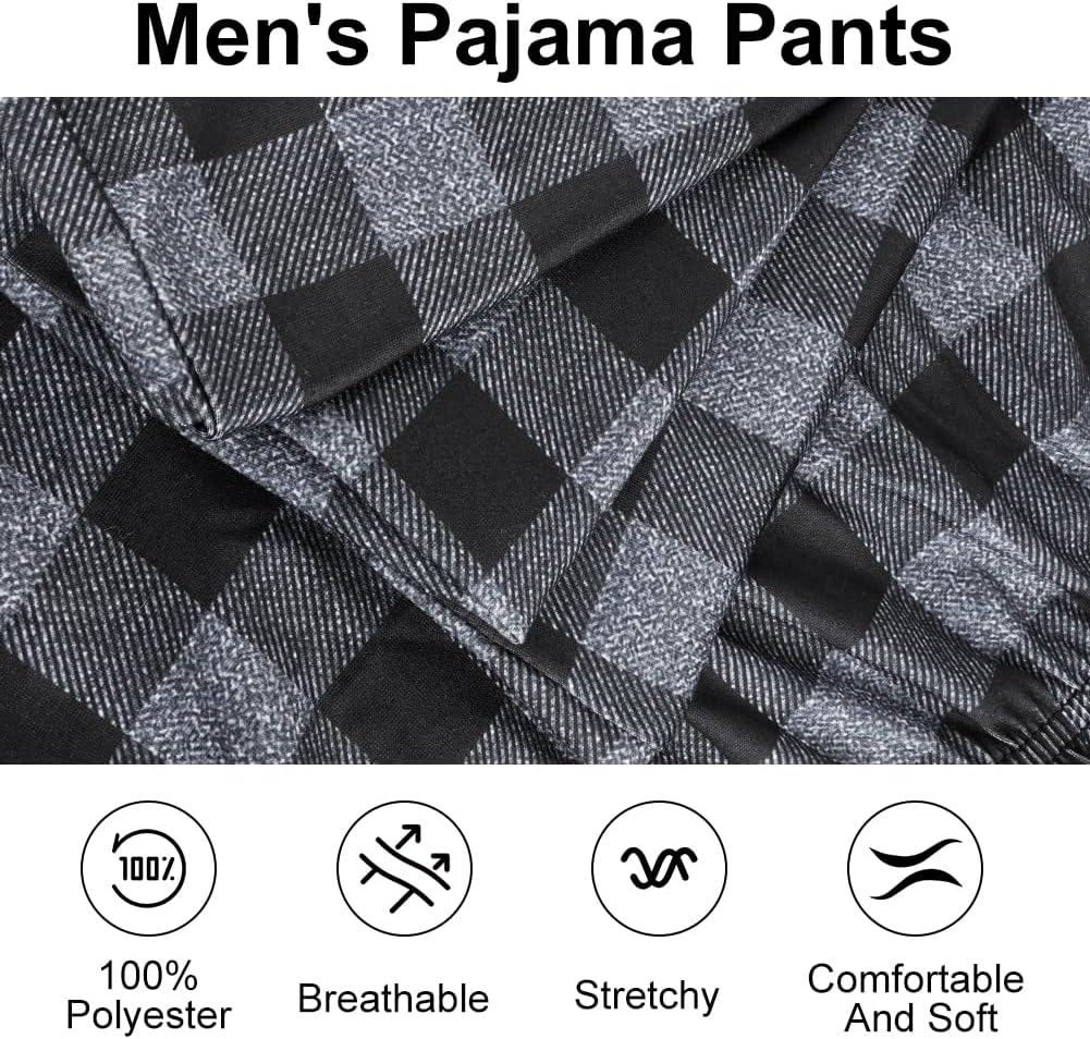 Mens Pajama Pants Cotton Drawstring Lounge Sleep Pants with Pockets Comfy Elastic Waist Pj Pajama Bottoms Sleepwear