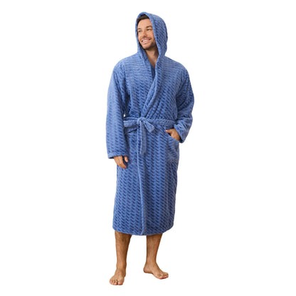 U2SKIIN Mens Plush Fleece Hooded Robe, Soft Warm Long Bathrobe with Pockets, Cozy Spa Shower Robe for Men