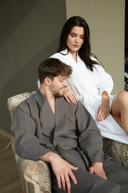 BAGNO MILANO 100% Turkish Cotton Waffle Men's Bathrobe, Soft Spa & Hotel