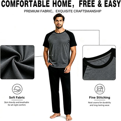 Men's Pajama Lounge Set - Soft 2 Piece Sleepwear with Pockets