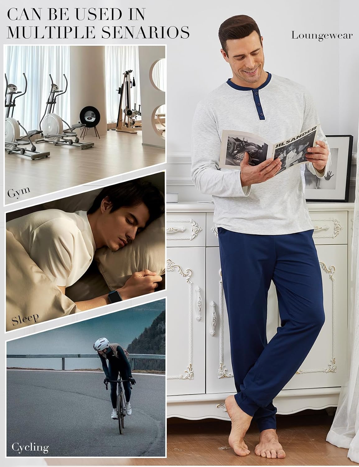 Yimoon Mens Pajama Set 100% Cotton Henley Sleepwear