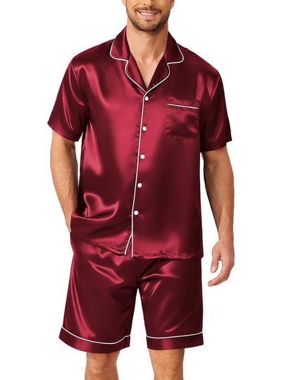 Ekouaer Mens Pajamas Set Silk Satin Pjs Short Sleeve Button Up Lounge Sets