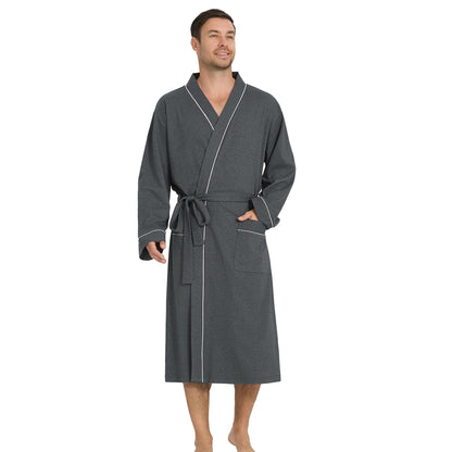 Vulcanodon Mens Organic Cotton Robe, Soft Kimono Bathrobe with Pockets
