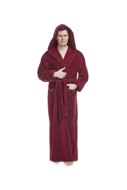 Arus Men's Hood'n Full Ankle Length Hooded Turkish Cotton Bathrobe