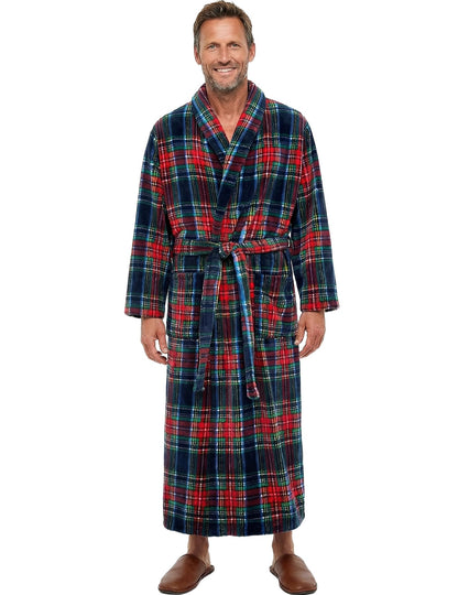 Men's Plush Fleece Hooded Robe with Pockets, Long Bathrobe