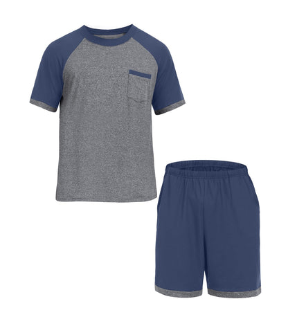Mens Pajamas Set Shirt and Shorts Lightweight Summer Sleepwear