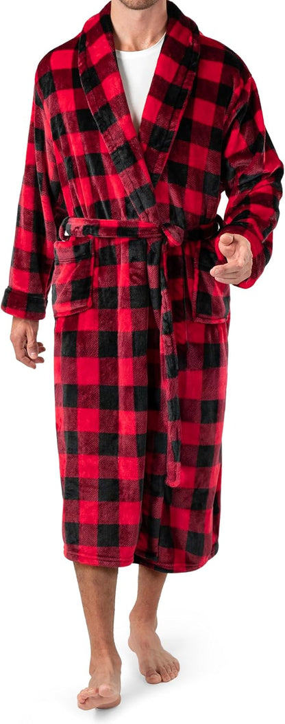 PAVILIA Mens Fleece Robe, Warm Bathrobe with Shawl Collar, Pockets & Belt