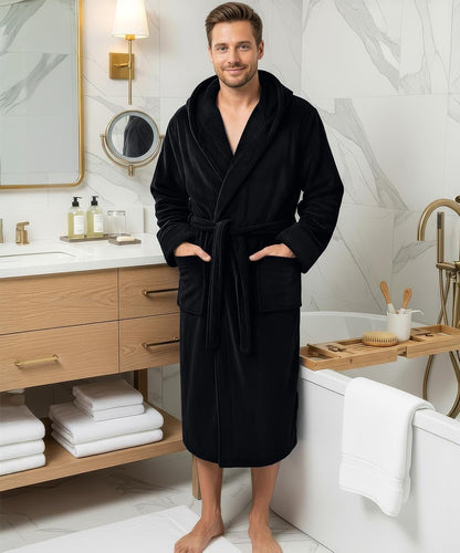 Luxury Ultra Soft Mens Robe with Hood Plush Fleece Long Bathrobe
