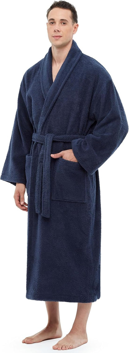 Arus Men's Shawl Collar Robe, Turkish Terry Cotton Bathrobe with Regular and Full Length Options