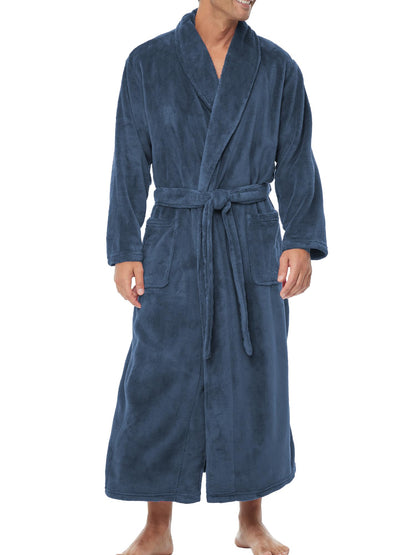 Men's Plush Fleece Robe, Warm Full Length Bathrobe, Big & Tall