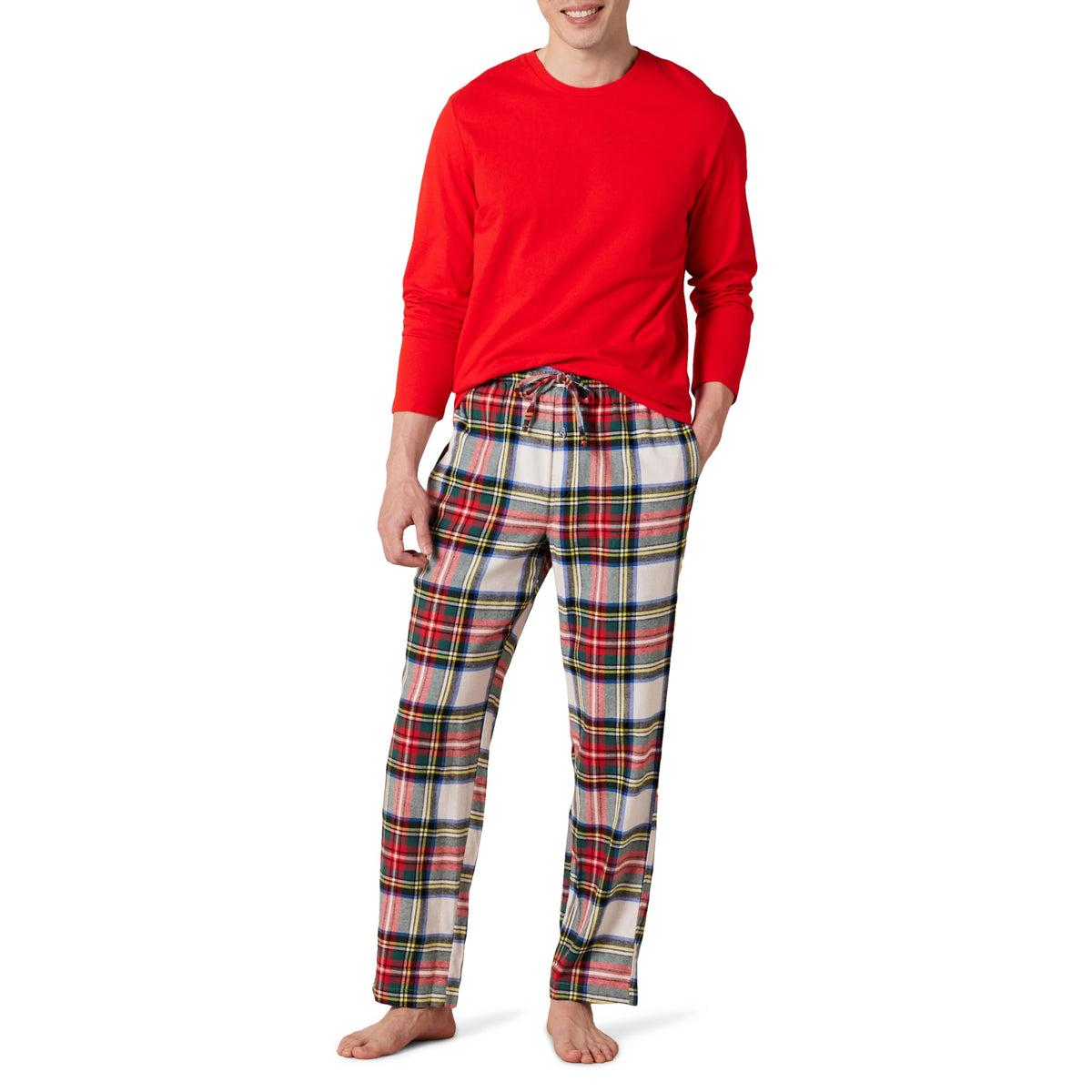 Amazon Essentials Men's 100% Cotton Flannel Pant and Long-Sleeve T-Shirt Pajama Set