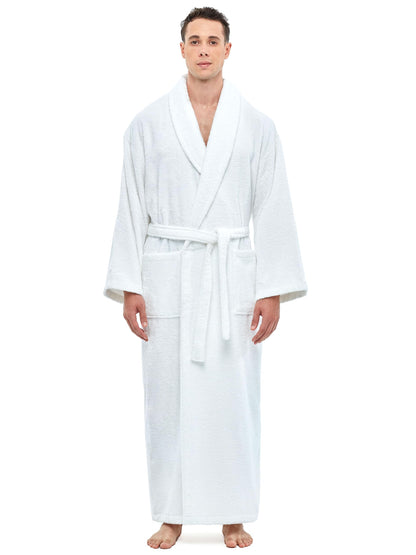 Arus Men's Shawl Collar Robe, Turkish Terry Cotton Bathrobe with Regular and Full Length Options