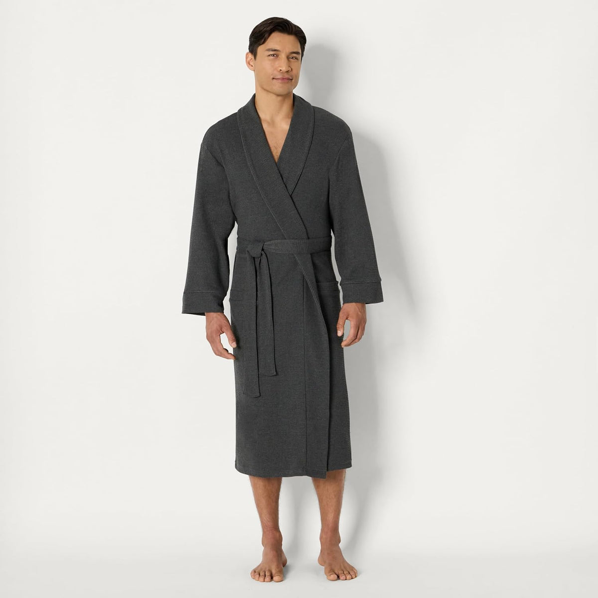 Amazon Essentials Men's Lightweight Cotton Waffle Bath Robe, Mid-Length Loungewear (Available in Big & Tall)