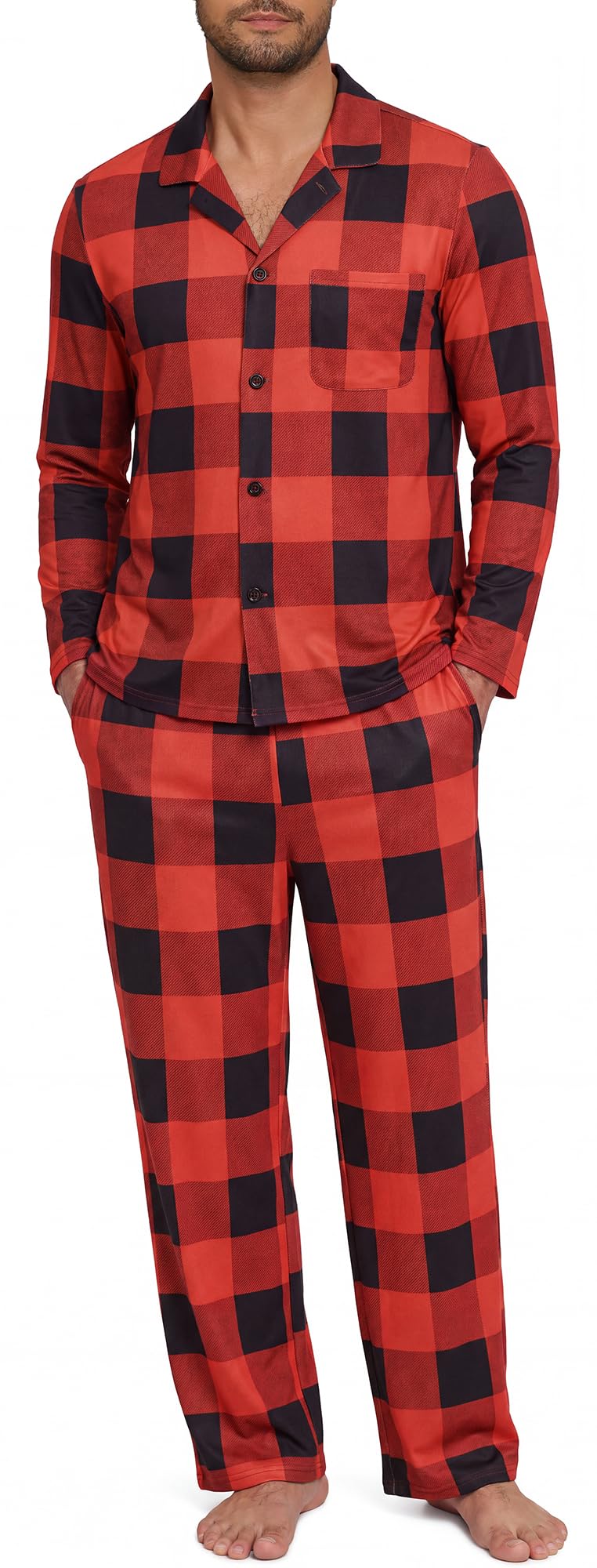 NITAGUT Mens Plaid Pajama Set Long Sleeve Button Down Casual Sleepwear