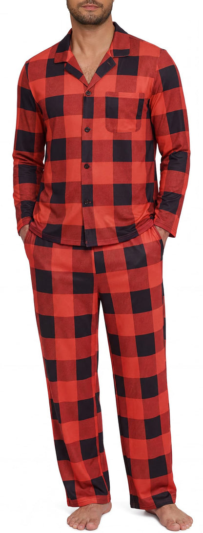 NITAGUT Mens Plaid Pajama Set Long Sleeve Button Down Casual Sleepwear
