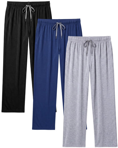 3 Pack Mens Cotton Pajamas Pants Lounge Pjs Bottoms Sleepwear Bottoms Soft Pants with Pockets Drawstring