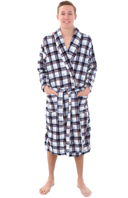 Men's Long Sleeve Lightweight Fleece Robe with Pockets, Bathrobe